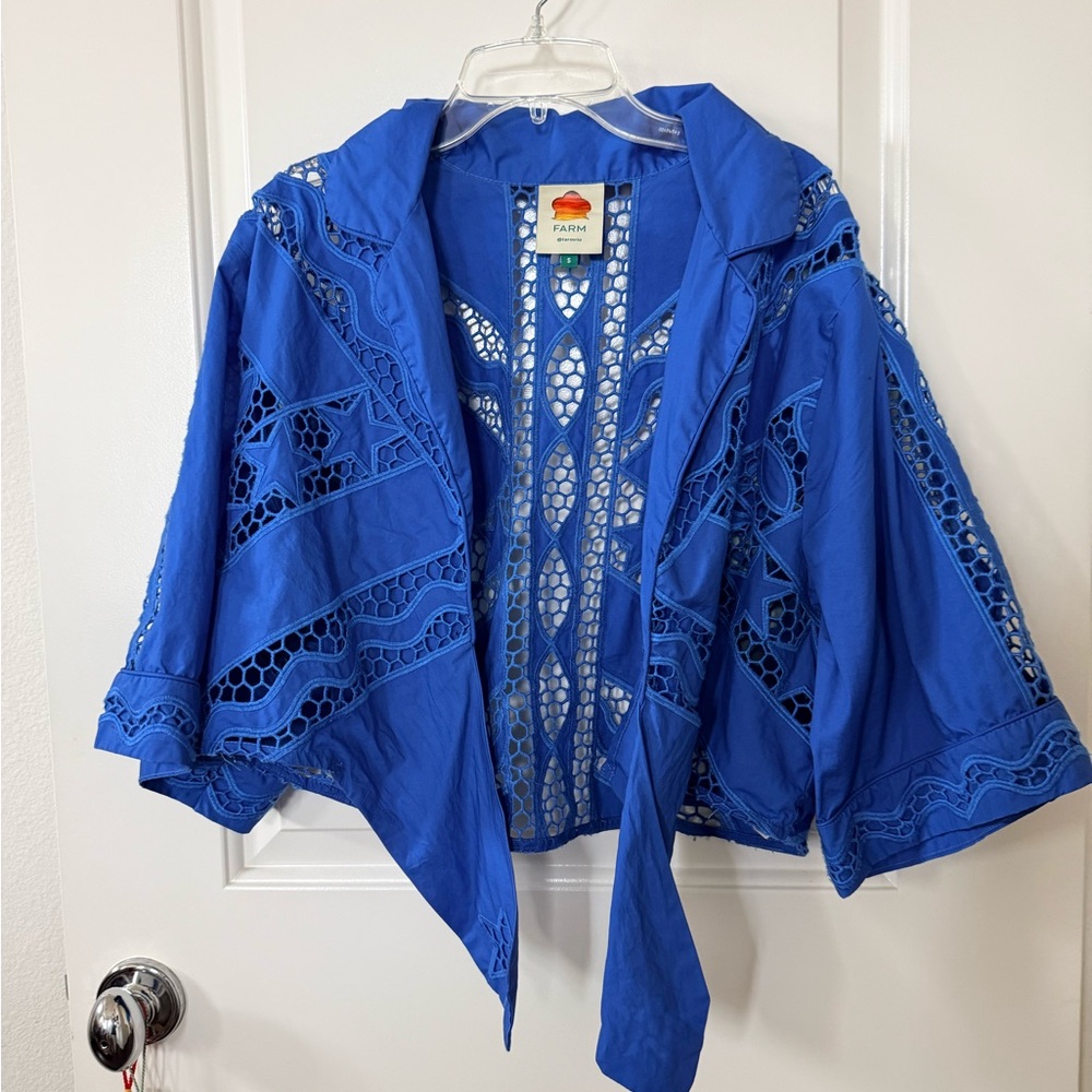 FARM Rio Blue Striped Richelieu Crop Top - Picture 3 of 6